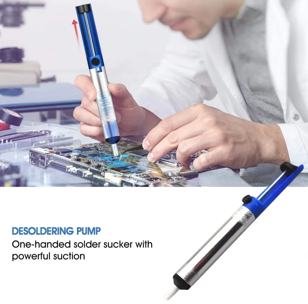Desoldering Pump Solder - はんだ吸引ペン 除去用真空アルミ金属はんだ除去ポンプ 吸引式はんだ除去ガン はんだポンプ はんだ除去器 溶接工具