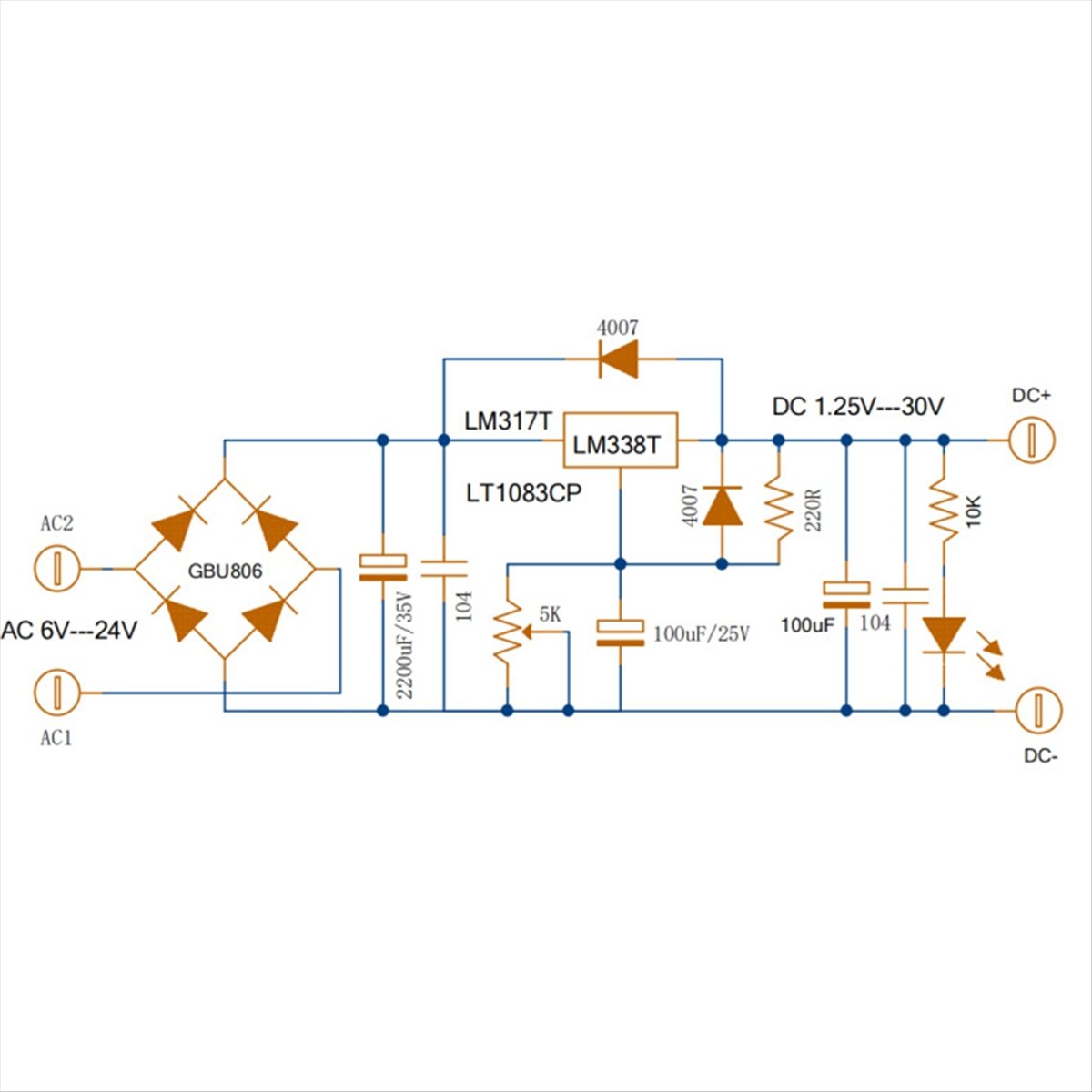 Diy Electronics Filament - Delighted- 調整可能なリニアレギュレート電源ボード LT1083 7A 出力フィラメント電圧レギュレーション DIY