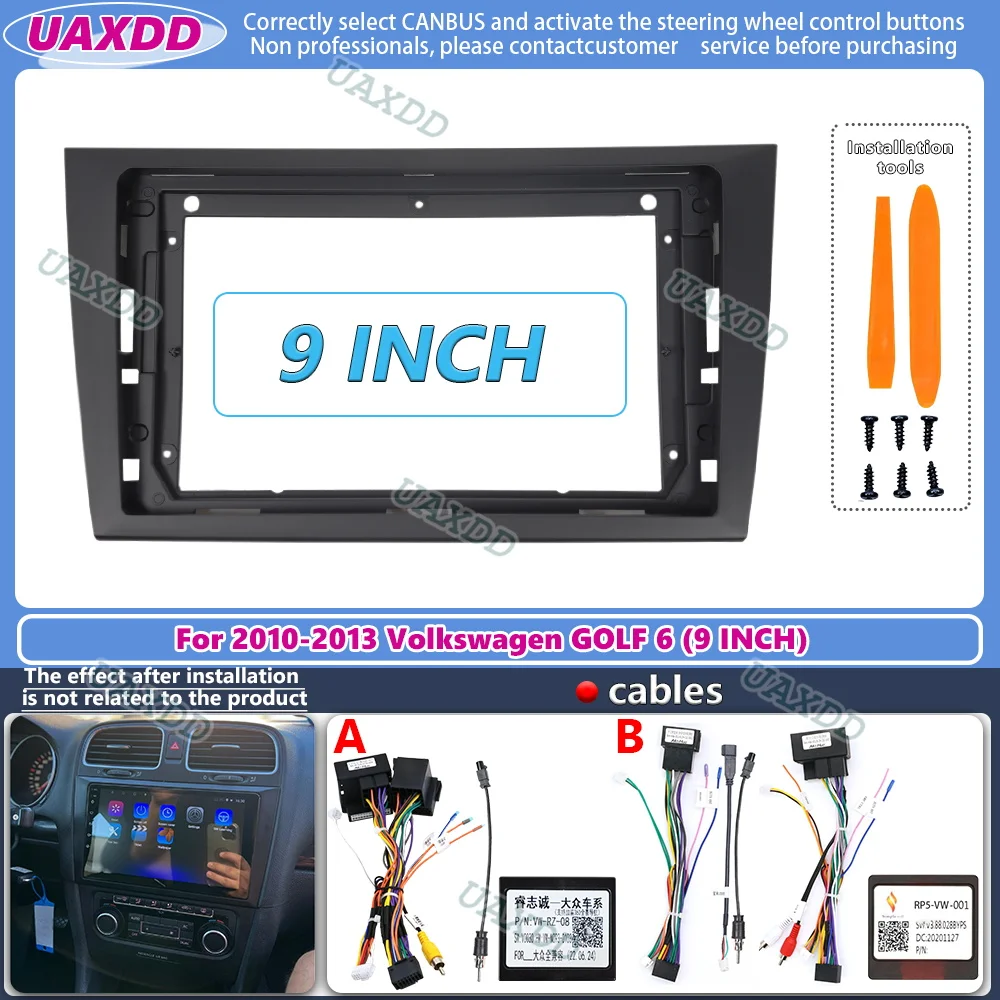 Diy Electronics Radio - フォルクスワーゲンゴルフ6用DVDフレーム,9インチ,ステレオパネル,オーディオトリム,ラジオ,フェイシア,プレーヤー画面,2ディンキット,2008-2016