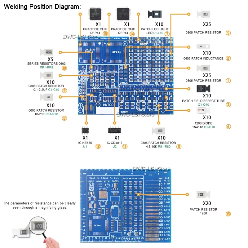02 パッチコンポーネント電子溶接練習ボードキット SMD/ - Diy Electronics Workbench のレビューと価格