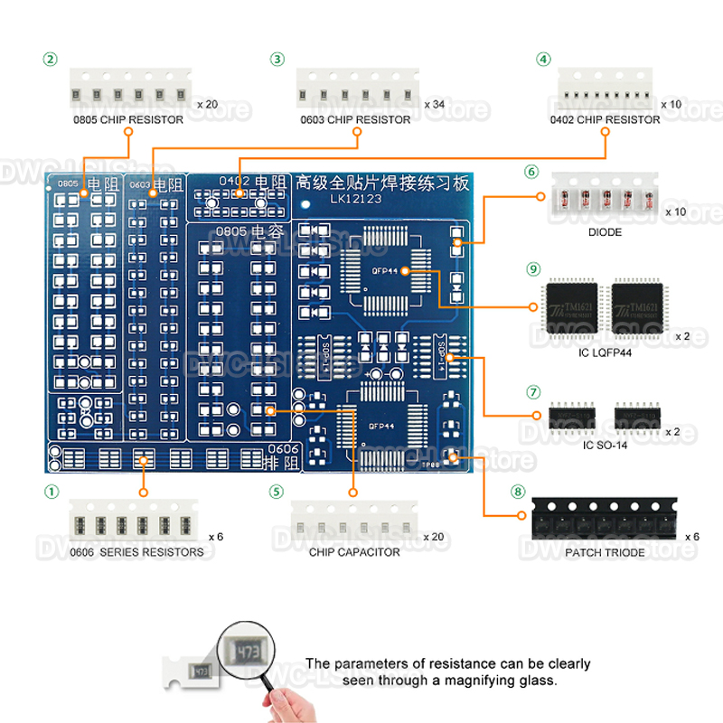 08 パッチコンポーネント溶接練習ボードキット SMD/SM - Diy Electronics Workbench のレビューと価格